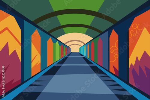 Vibrant abstract tunnel with colorful geometric patterns