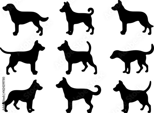  Dog Silhouettes in Various Poses vector bundle