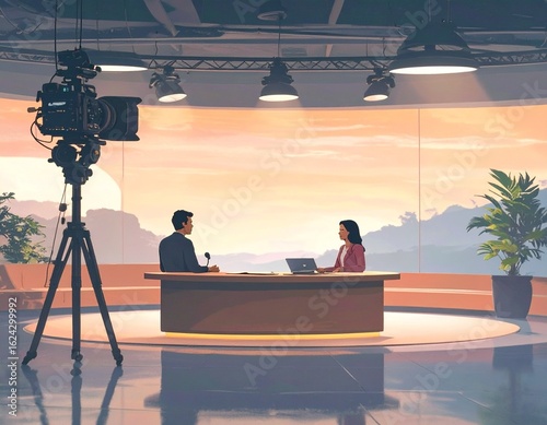 Modern Public TV Studio With Diverse Hosts Discussing Culture
