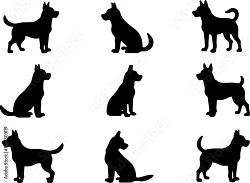 Dog Silhouettes in Various Poses vector bundle