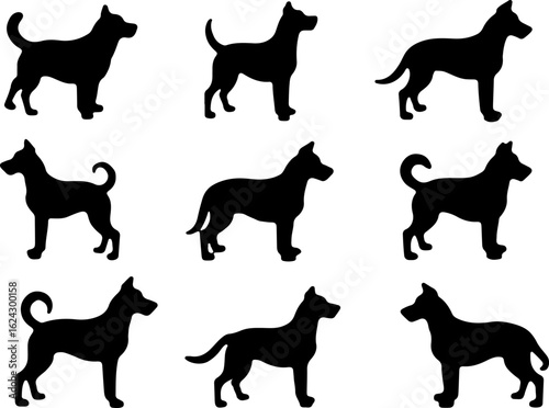  Dog Silhouettes in Various Poses vector bundle