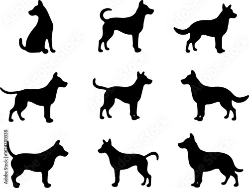  Dog Silhouettes in Various Poses vector bundle
