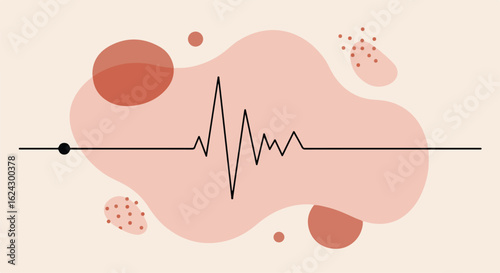 Medical electrocardiogram showing cardiac activity, on abstract shapes backdrop