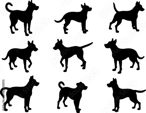  Dog Silhouettes in Various Poses vector bundle