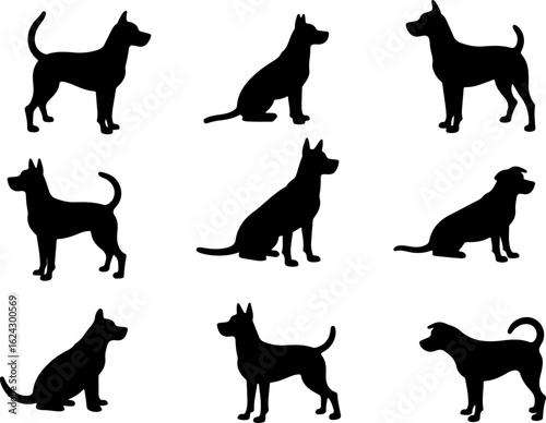  Dog Silhouettes in Various Poses vector bundle