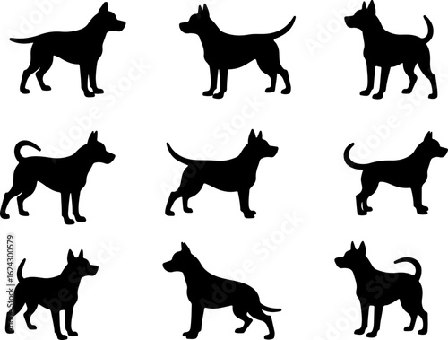  Dog Silhouettes in Various Poses vector bundle