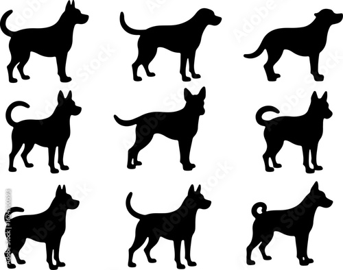 Dog Silhouettes in Various Poses vector bundle