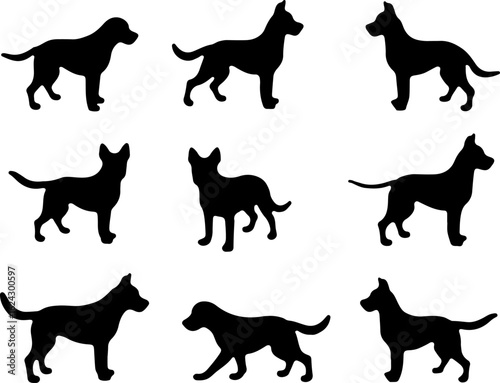  Dog Silhouettes in Various Poses vector bundle