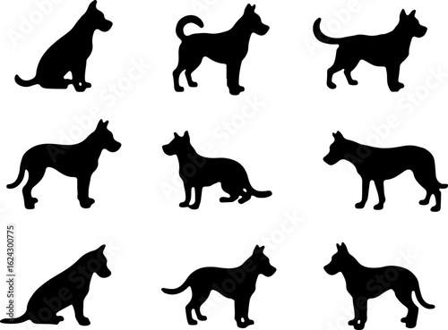  Dog Silhouettes in Various Poses vector bundle