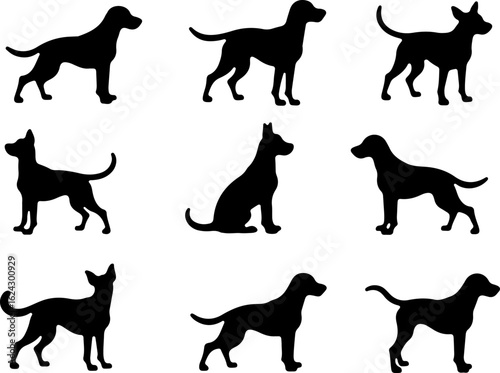 Dog Silhouettes in Various Poses vector bundle
