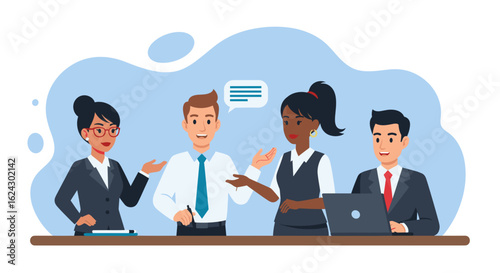 Diverse business team collaborating, perfect for websites and presentations on teamwork and innovation.