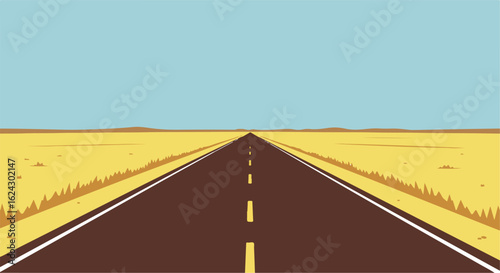 Desert road receding to vanishing point under sky for travel, transportation