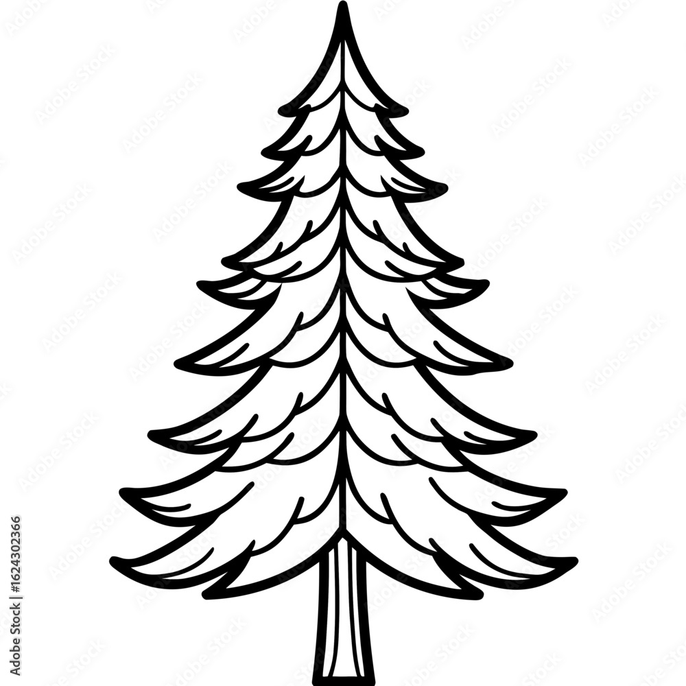 Obraz premium Minimal Pine Tree Line Illustration