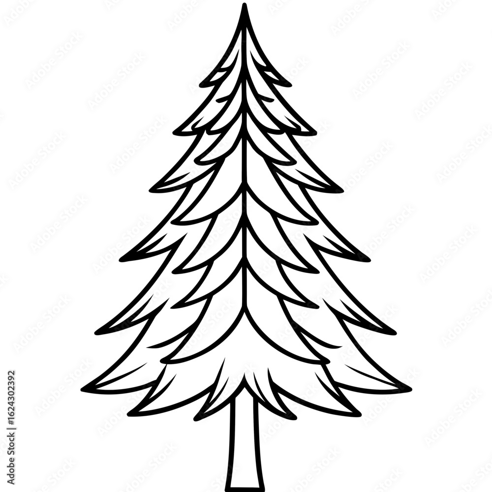Obraz premium Minimal Pine Tree Line Illustration