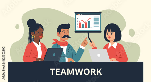 Diverse team collaborating on project, perfect for business presentations or website banners.