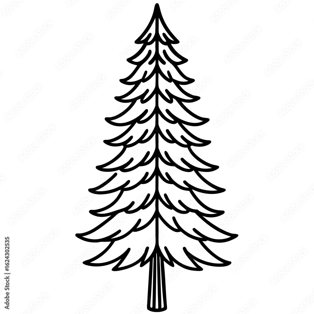 Obraz premium Minimal Pine Tree Line Illustration
