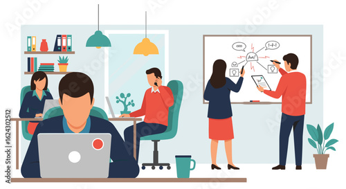 Teamwork in a modern office, perfect for illustrating collaboration and brainstorming for business websites and presentations.