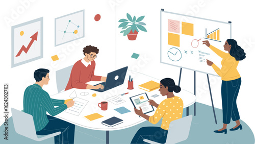 Diverse team brainstorming and collaborating around a table, perfect for website banners, brochures, or presentations on teamwork.