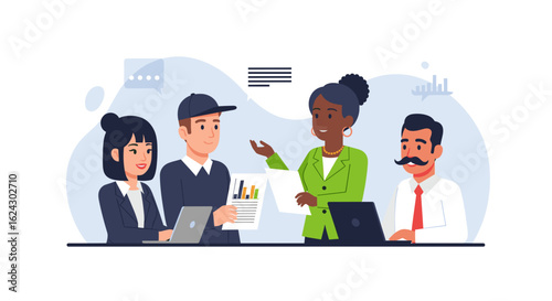 Diverse team collaborating on a project, perfect for website landing pages or business brochures.