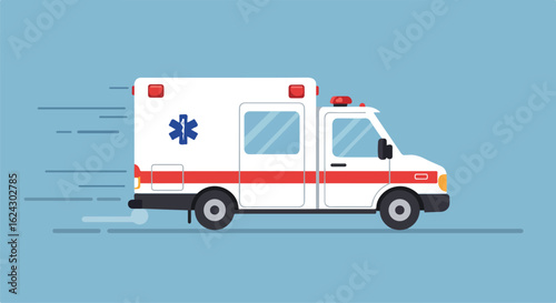 Ambulance speeding to rescue on plain backdrop for healthcare emergency illustration