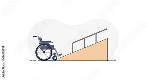 Wheelchair using ramp to get to the higher level in a building