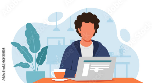 Person working on laptop in a cafe, perfect for website banners or blog posts about remote work.