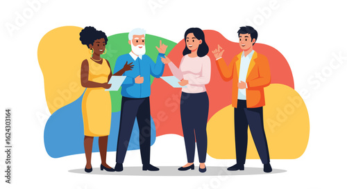 Diverse business team collaborating, ideal for presentations on teamwork and diversity.