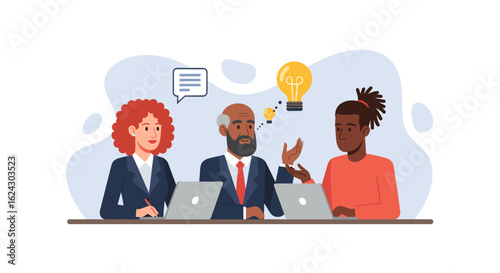 Diverse business team brainstorming ideas, perfect for website banners or marketing materials.
