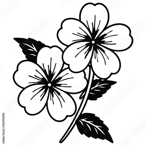 Vector art of two simple flowers with leaves isolated on white background