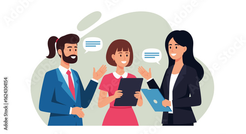 Businesspeople collaborating on a project, ideal for websites and presentations.