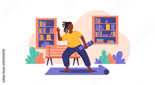 Person doing yoga at home, perfect for wellness websites or health brochures.