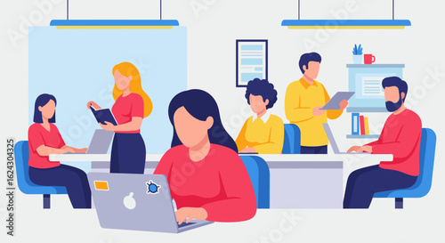 Diverse team collaborating in a modern office, ideal for website banners or presentations.