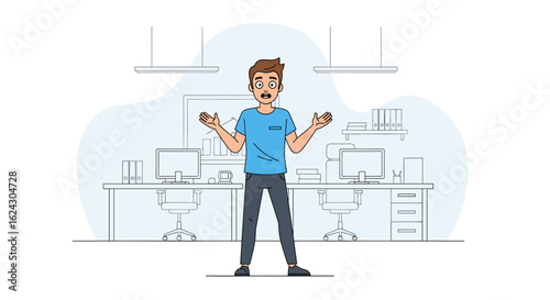 Surprised businessman in office, perfect for website banners, presentations, or marketing materials.