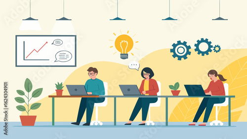 Teamwork, collaboration, and innovation: A vibrant illustration perfect for websites, presentations, and marketing materials.
