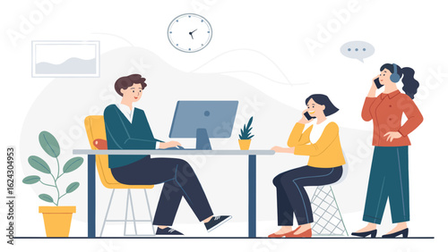 Modern business team collaboration: Illustration ideal for website banners, presentations, and marketing materials.
