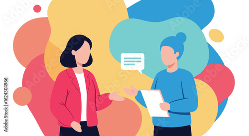 Two women having a business meeting, discussing ideas and projects. Ideal for websites, presentations, and marketing materials.