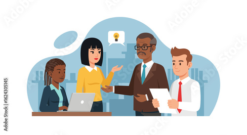 Diverse business team brainstorming ideas together, perfect for website banners or presentations.