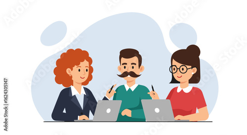 Teamwork, collaboration, and brainstorming: Diverse team working together on laptops. Ideal for website banners, presentations, and marketing materials.