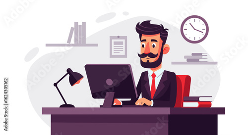 Businessman working on computer in office - perfect for website banners or presentations.