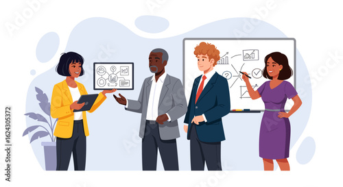 Diverse business team collaborating on a project, perfect for presentations or website banners.