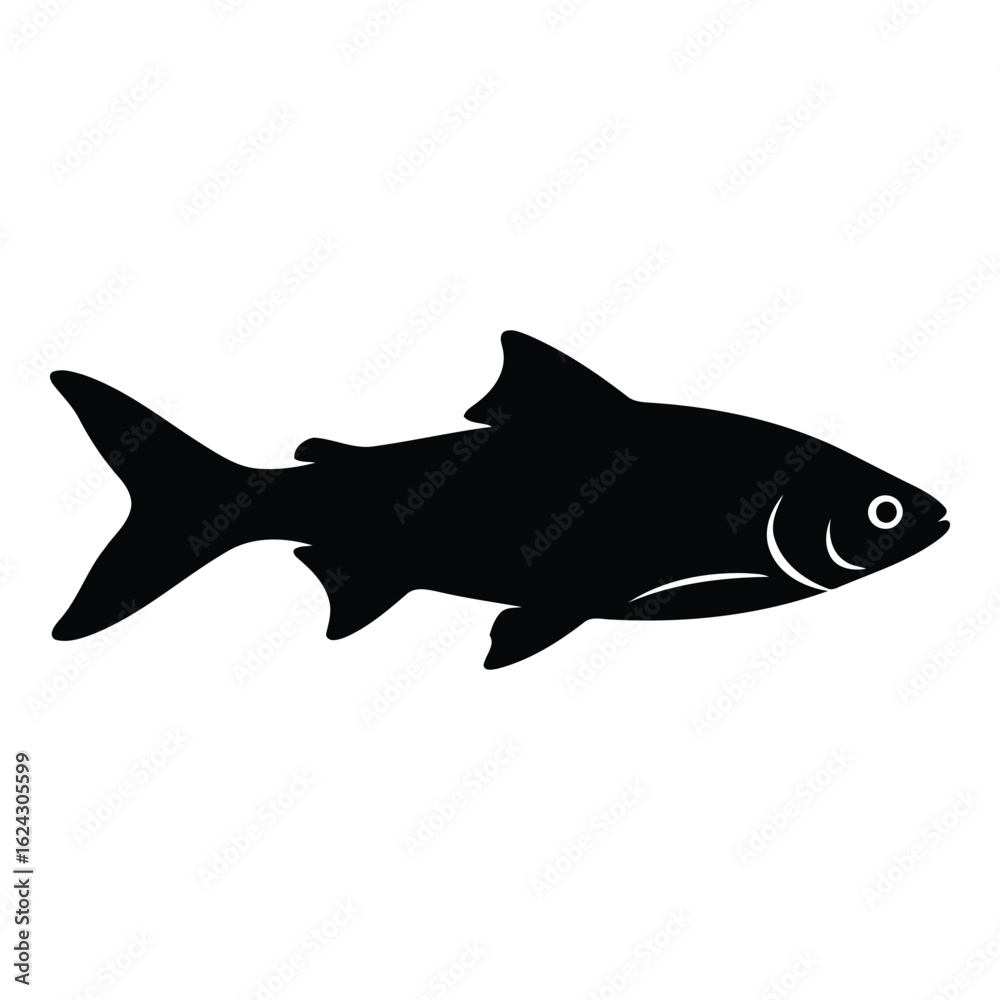 Obraz premium Black silhouette of a fish on a white background isolated