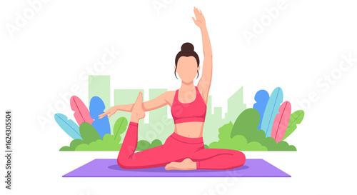 Woman practicing yoga outdoors, perfect for wellness websites or fitness brochures.