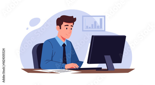 Businessman working at computer, perfect for website banners, presentations, or marketing materials.