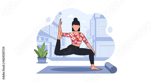 Woman practicing yoga outdoors, perfect for fitness websites or wellness blogs.