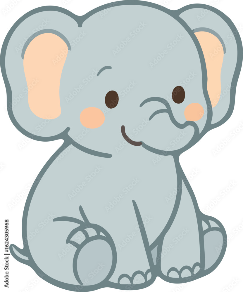 Fototapeta premium Pastel elephant character illustration, cute baby animal sticker design