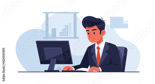 Businessman working on computer, perfect for website landing pages or business brochures.