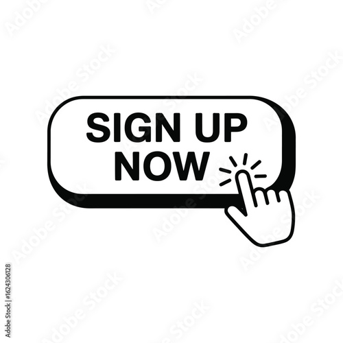 Finger clicking on a sign up now button with a sparkling effect