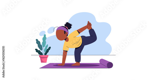 Young girl practicing yoga, perfect for health and wellness websites or brochures.