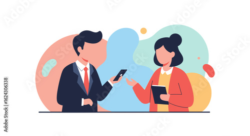 Business people in discussion, ideal for websites, presentations, and marketing materials.