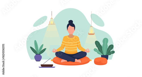 Woman Meditating: Illustration for Wellness Websites and Blogs